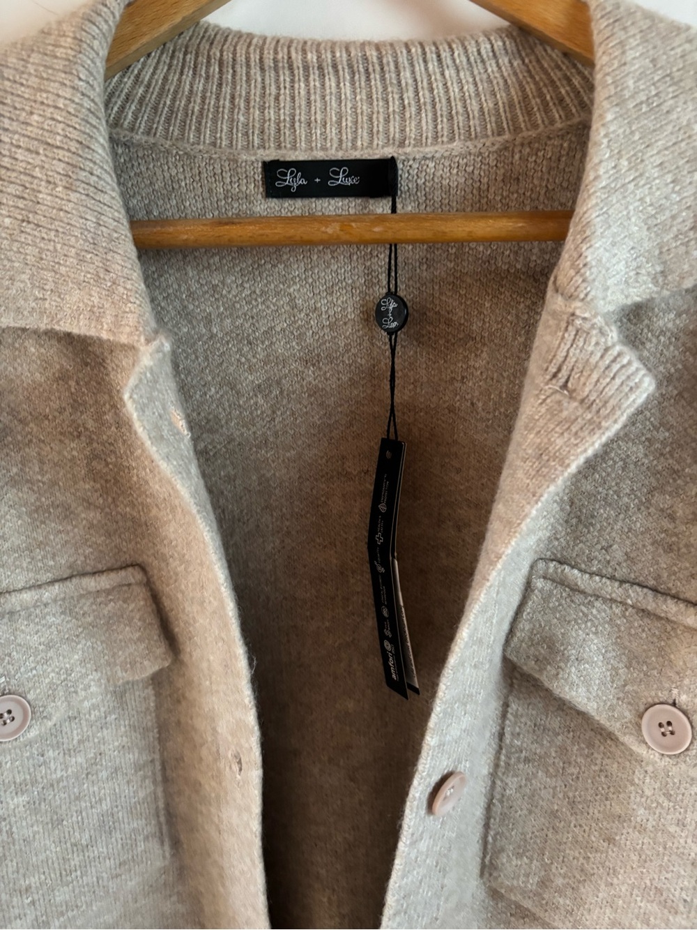 Lyla + Luxe Long Beige Knit Utility Coat Long Button Up Cardigan - Picture 2 of 8